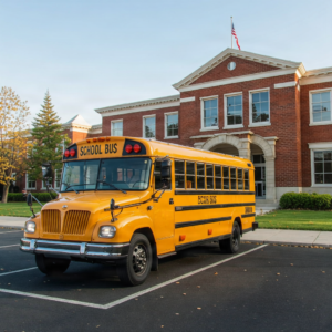 Yellow school bus parked at school